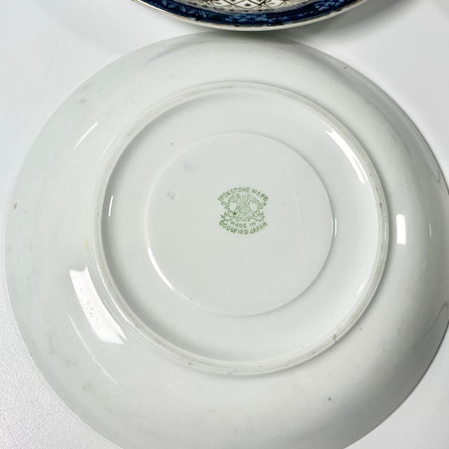 Navy Blue 1940s Vintage Japanese Chinoiserie Hollywood Regency Blue Willow Small Plates - Set of 12 For Sale - Image 8 of 13