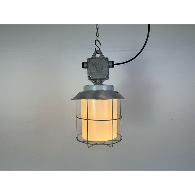Industrial Aluminium Cage Light with Milk Glass from Elektrosvit, 1970s For Sale - Image 15 of 17