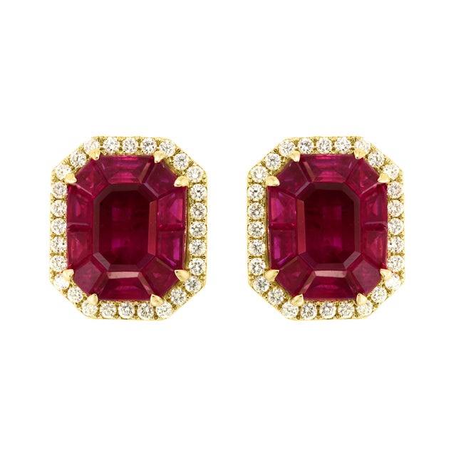 12 Carat Natural Burma Ruby and Diamond Earring in 18 Karat Yellow Gold For Sale - Image 15 of 18