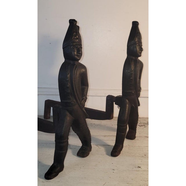 Folk Art 19thc Cast Iron Hessian Soldiers Andirons For Sale - Image 3 of 7