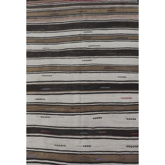 Measures: 4'2 x 6'9 Vintage Turkish Kilim Rug with Ivory, Brown, Olive and Red Stripes. Keivan Woven Arts / rug/TU-...