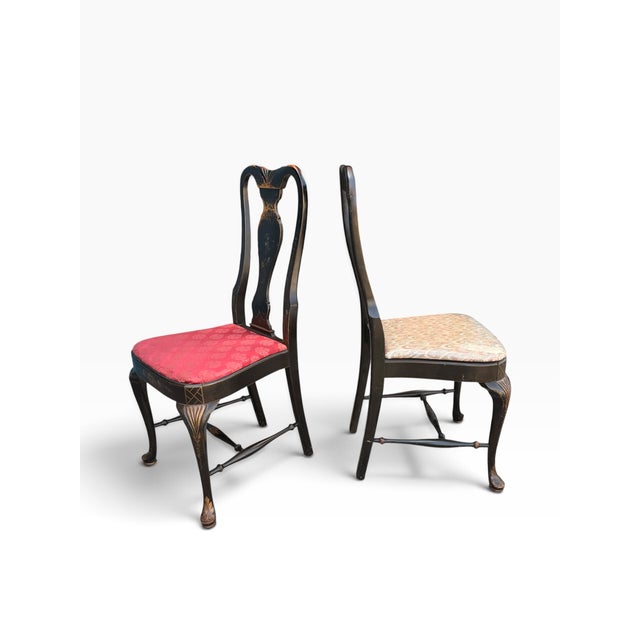 Mid 20th Century Mid-20th Century Grand Ledge Chinoiserie Black Lacquer Dining Chairs, Set of 10 For Sale - Image 5 of 17