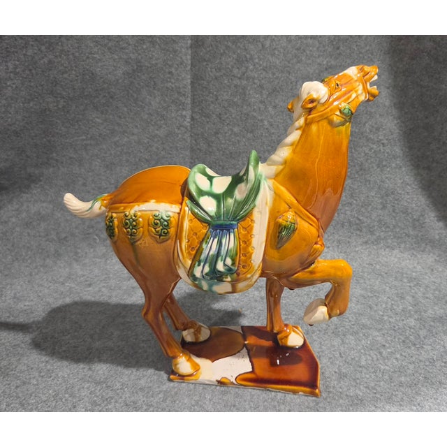 Chinese Chinese Tang Sancai Style Ceramic War Horse Statue With Drip Glaze For Sale - Image 3 of 16