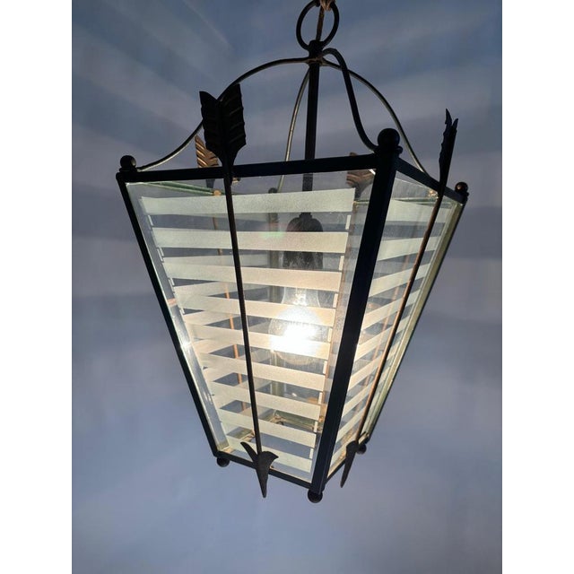 Italian Art Deco Metal and Glass Lantern, 1930s For Sale - Image 3 of 12