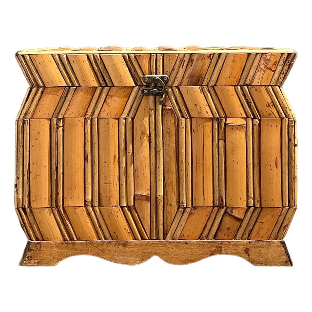 Vintage Faceted Rattan Box For Sale