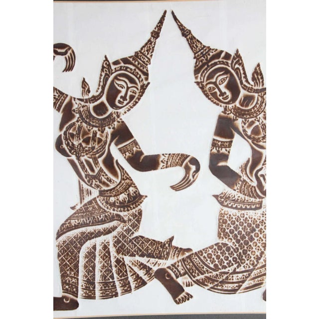 Vintage Thai Temple Charcoal Rubbing on Rice Paper For Sale - Image 4 of 13