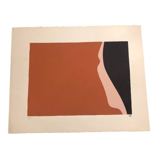 Black, Peach & Sienna Colored Minimalist Woman’s Profile Hand-Painted Serigraph 2/27 by Geoffrey Graham For Sale