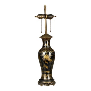 Early 19th Century Black Glaze and Gilt Chinese Floral Table Lamp For Sale
