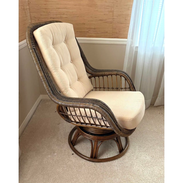 Lewittes Furniture 1970s Rattan/Wicker Swivel Chair For Sale - Image 4 of 5