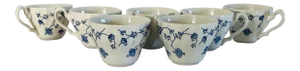 Vintage Blue & Whites Ironstone English China Teacups- Set of 7