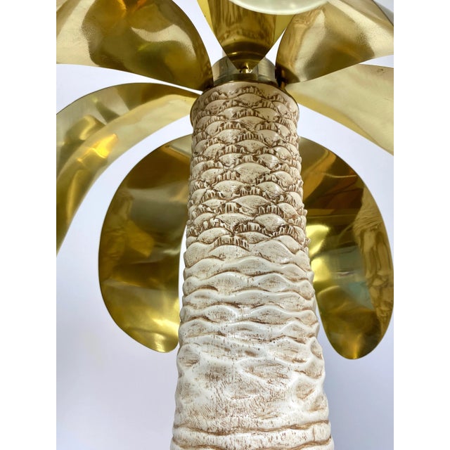 White Brass & White Resin Palm Tree Shaped Table Lamp, Italy, 1970s For Sale - Image 8 of 13