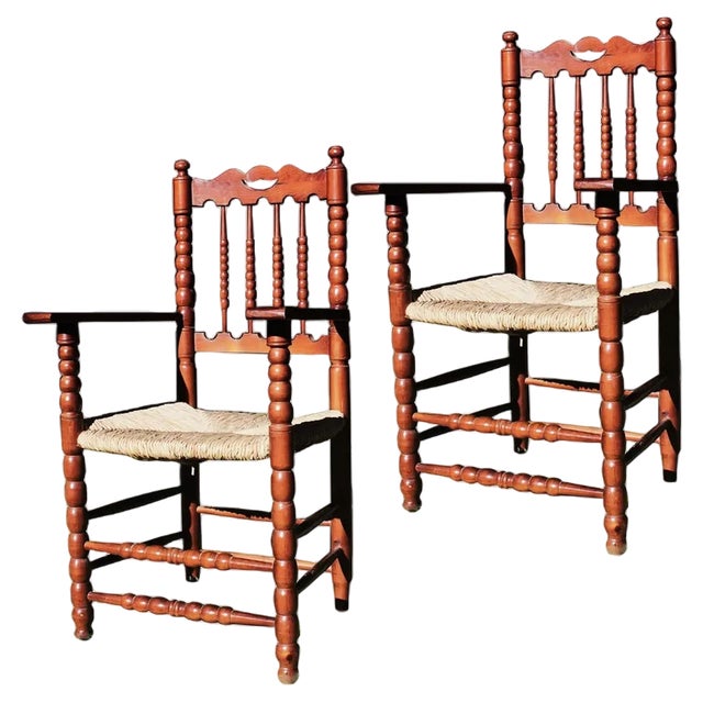 Set of Vintage High Throne Armchairs with Turned Legs and Acetate Seat, 1970s For Sale