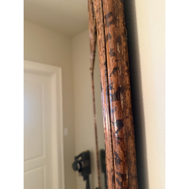 Vintage British Colonial Style Burnt Bamboo and Cane Wall Mirror For Sale - Image 12 of 12