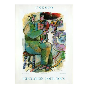 1986 Théo Tobiasse Unesco Education Pour Tous Poster