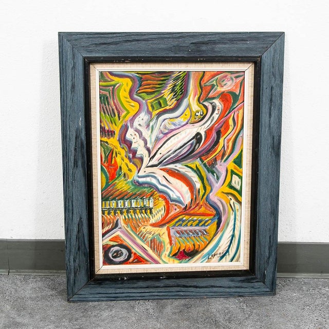 Mid Century Modern Art Original Abstract Expressionism Multi-Color Canvas Framed For Sale - Image 9 of 11