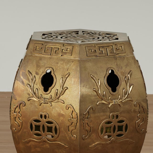 Brass Pair of Vintage Chinese Brass Garden Seats For Sale - Image 8 of 14