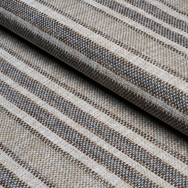 Schumacher Sample - Schumacher Even Keel Outdoor Stripe Fabric In Greige For Sale - Image 4 of 5