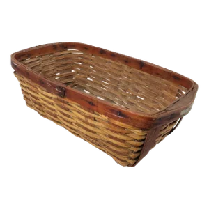 Antique Hand Woven Reed & Steam Bent Oak Rustic Basket From Maine