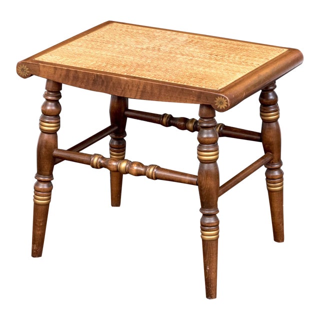Vintage Hitchcock Style Wooden Stool With Natural Cane Seat For Sale