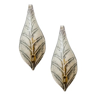 Murano Glass Frosted Leaf Sconces, 1960s, Set of 2 For Sale