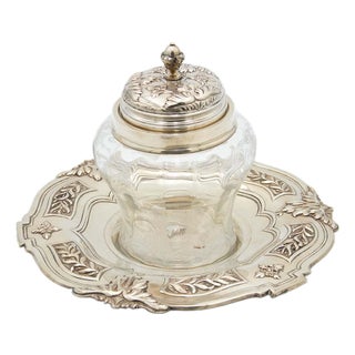 Silver Cookie Jar with Cut Glass Jar For Sale