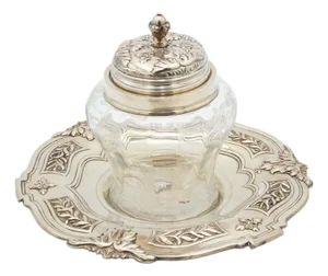 Silver Cookie Jar with Cut Glass Jar