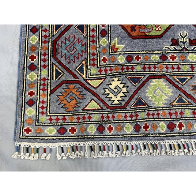 Slate Blue Philpa Bokhara Wool Rug With Elephant Foot Motifs, 4'11" X 6'5" For Sale - Image 14 of 15