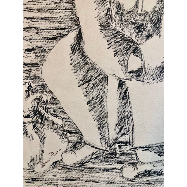 American Ben-Zion Weinman, Modernist Judaica Jewish Ink Drawing Painting "New Immigrant" Off the Boat WPA, c.1940 For Sale - Image 3 of 4