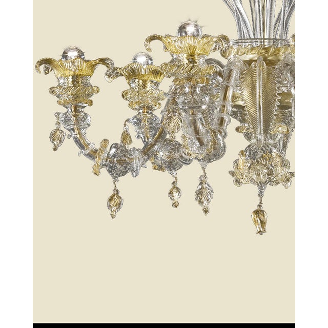 Venetian floreal Murano glass chandlier with leaves pinched by hand and flowers full of gold. All made in Murano glass All...