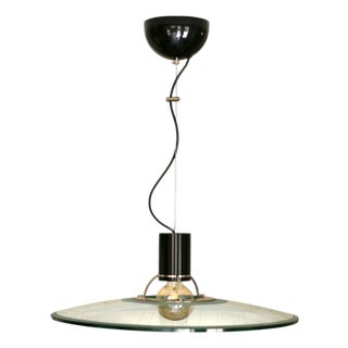 Large Chandelier in Thick Glass, Chrome and Black Lacquered Metal, Italy, 1970s For Sale