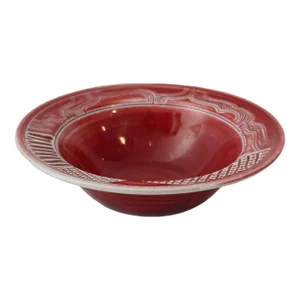 Vintage Hand Thrown Pottery Bowl in Red Glaze With Escribe