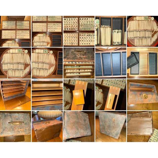 Beautiful Antique Chinese Mahjong Game Set in Stunning Dovetailed Wood, Leather & Brass Case For Sale - Image 18 of 18