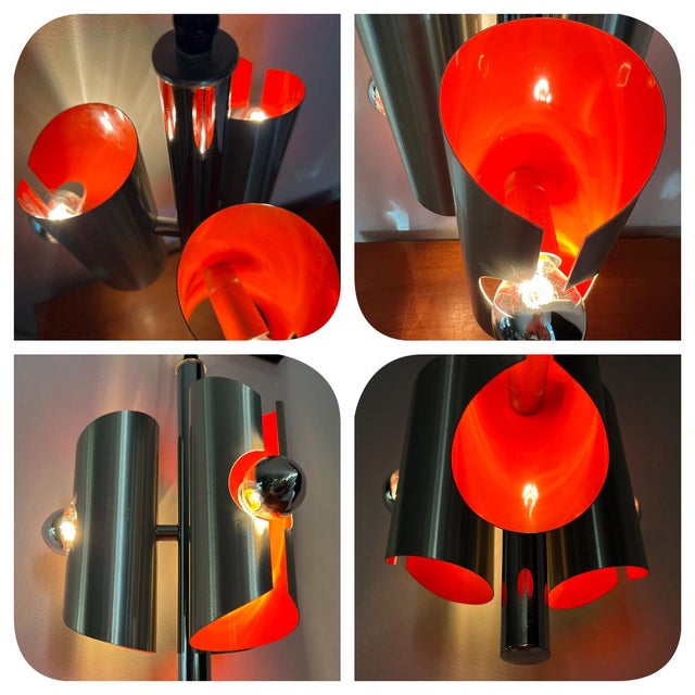 Mid-Century Space Age Polam Pendant Lamp in Silver and Orange For Sale - Image 10 of 11