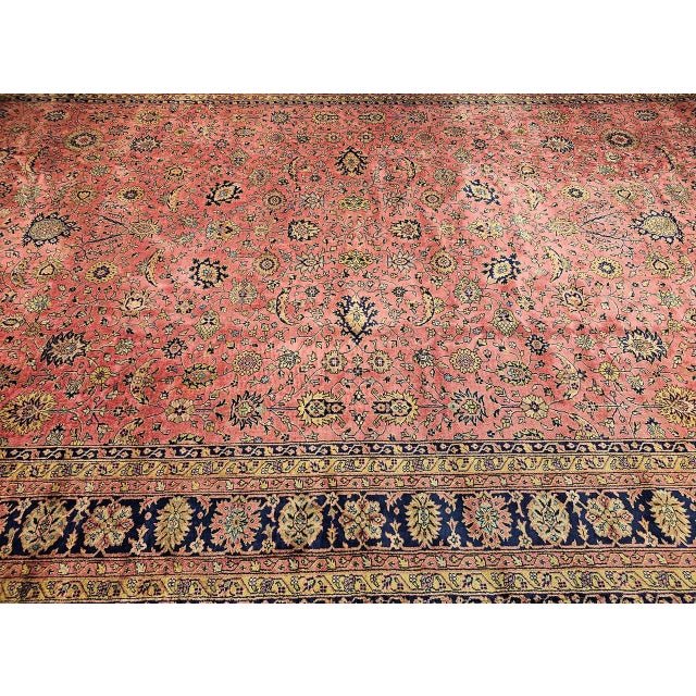 Textile Vintage Oversize Tabriz Design Rug, Hand-Knotted Wool, Allover Geometric Pattern, Pale Red & Navy, 13x24 For Sale - Image 7 of 16