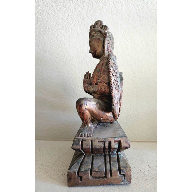 Early 20th Century Early 20th Century Southeast Asian Hand-Carved Wooden Kinnari Figure For Sale - Image 5 of 12