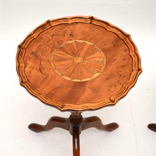 Vintage Georgian Inlaid Yew Wood Wine Tables, 1930, Set of 2 For Sale - Image 6 of 9