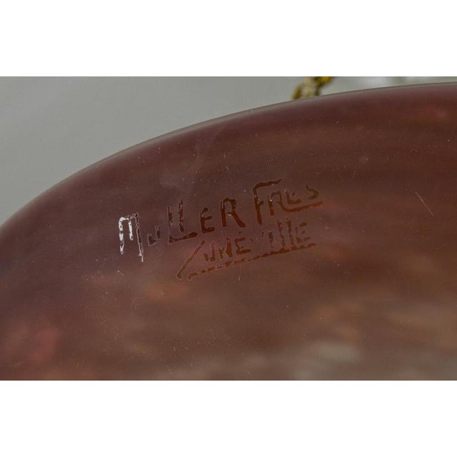 Metal Pendant Light with White and Burgundy Glass from Muller Frères Luneville, 1920s For Sale - Image 7 of 18