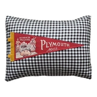 Massachusetts Plymouth Vintage Pennant on New Woven Throw Pillow For Sale