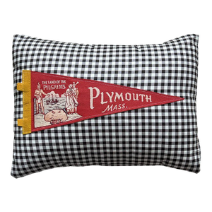 Massachusetts Plymouth Vintage Pennant on New Woven Throw Pillow