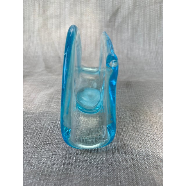 Vintage Folded Blue Art Glass Napkin Holder For Sale In New York - Image 6 of 12