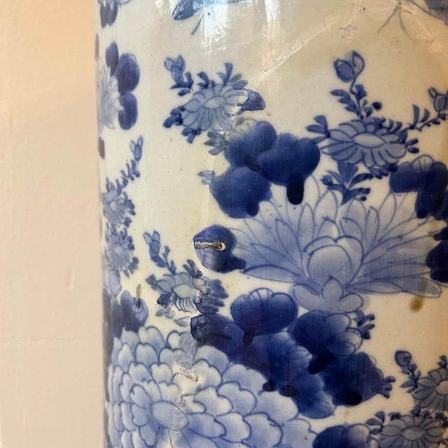 Japanese Blue and White Ceramic Umbrella Stand For Sale - Image 6 of 11