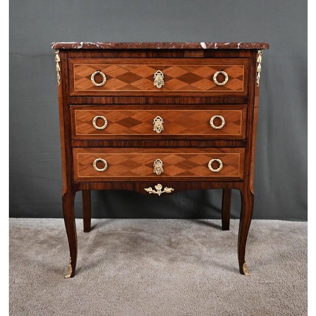 Wood Louis XV Transitional Marquetry Commode, 20th Century For Sale - Image 7 of 18