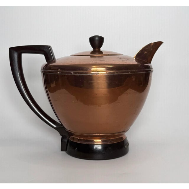Vintage Mid Century Art Deco Style Copper Tea Pot For Sale - Image 4 of 12