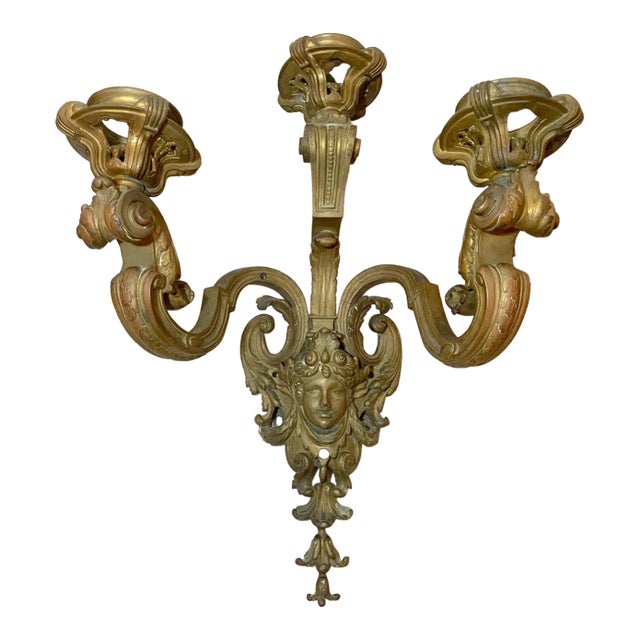 Large Antique 1800's Ornate Victorian Bronze Wall Sconce Fixture Candle Holder For Sale