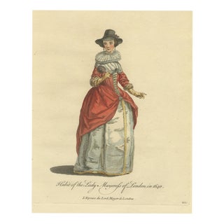 Jefferys, Lady Mayoress of London in 1640, Ruff and Red Gown, 1757, Engraving For Sale