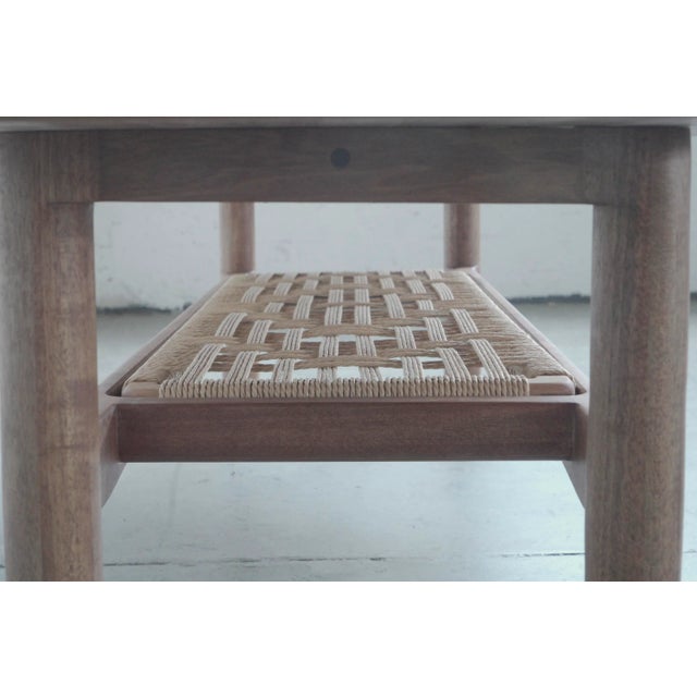 Mid-Century Modern Coffee Table With Woven Shelf For Sale - Image 3 of 5