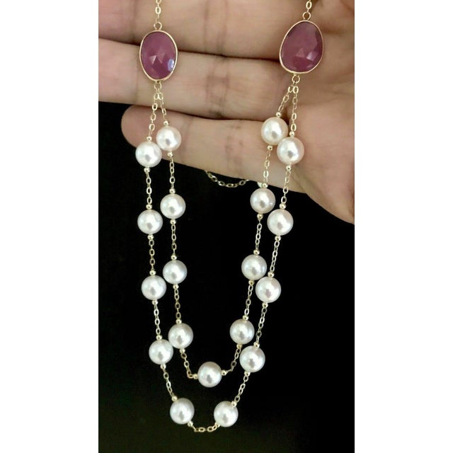 Akoya Pearl Ruby Necklace 14k Gold Certified For Sale In New York - Image 6 of 9