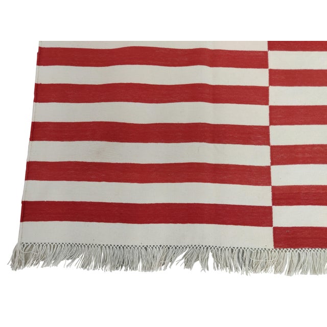 Handmade Cotton Striped Rug, Red and White - 9'x12' For Sale - Image 10 of 10
