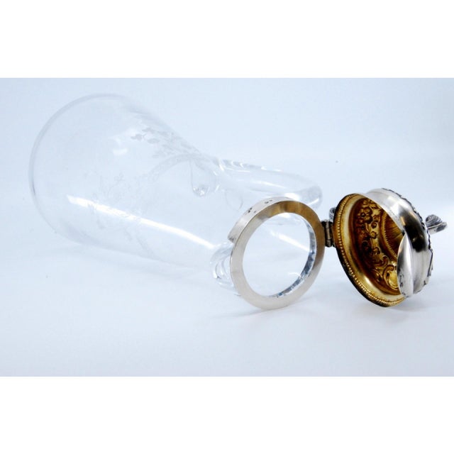 Glass Water Jug with Knob Cut Out on the Silver Lid For Sale - Image 6 of 11