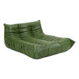 Togo Chaise Lounge in Botanica Green Leather - Restored Ligne Roset Original For Sale
